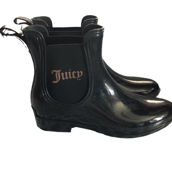 JUICY COUTURE Rori Black With Gold Sparkle Ankle Rain Boots Size 9 NWOB - Picture 3 of 4